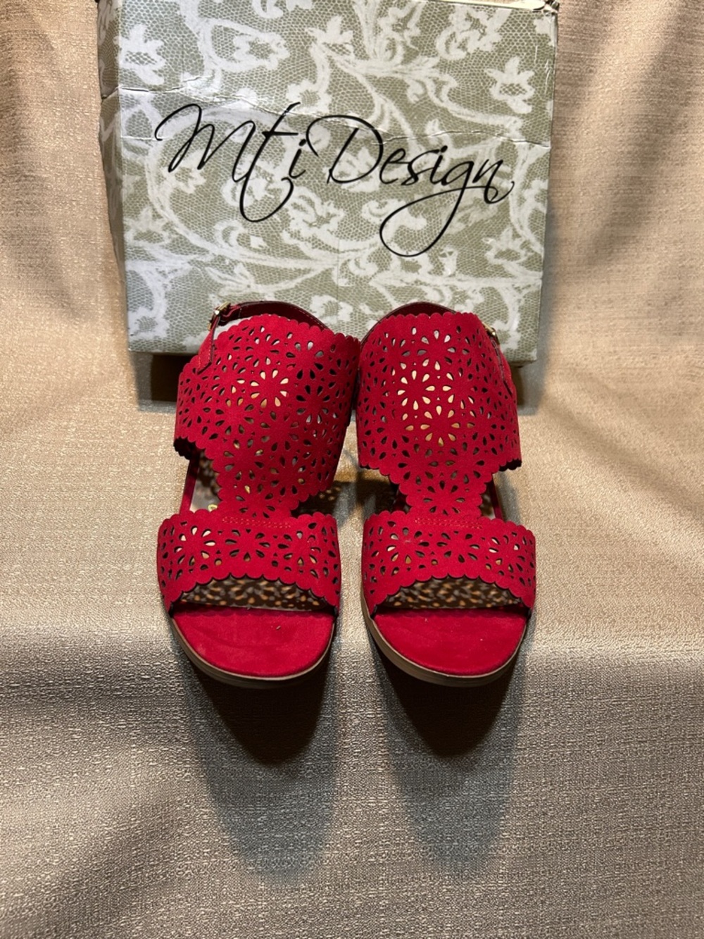 Women's Red Laser-Cut Wedge Sandals by